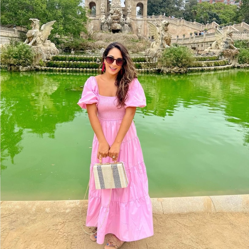 Elegant Pink Puff Sleeve Dress